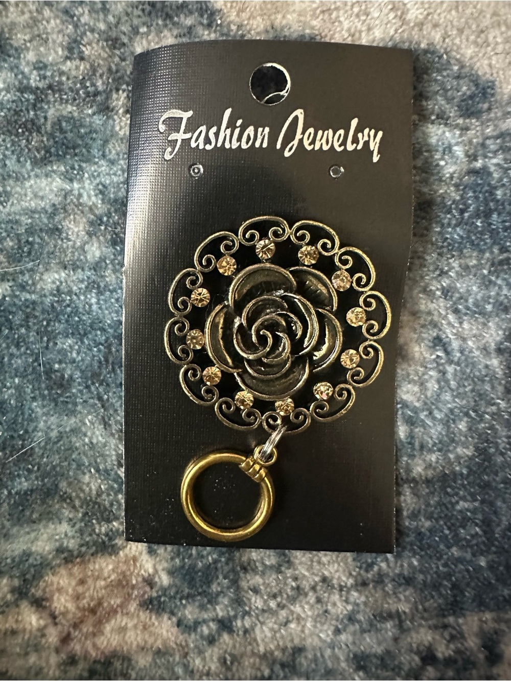 Magnetic Badge Holder Fashion Jewelry Gold-one Floral Brooch,Crystal Accents